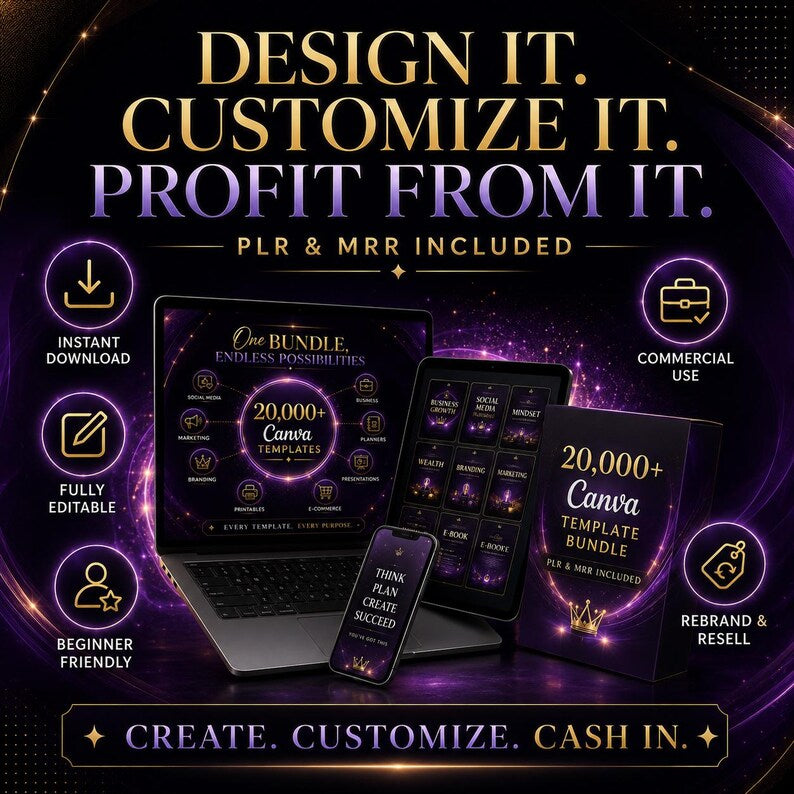 20,000+ Canva Templates Bundle with PLR MRR | Editable Social Media, Planners, Business & Branding Templates | Instant Download